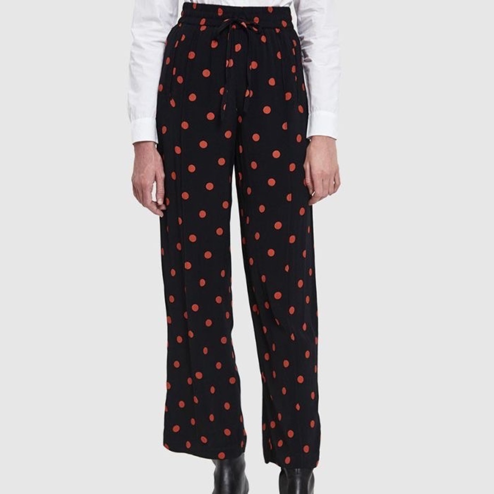 Ganni Barra Crepe Polka Dot Pants in Black
